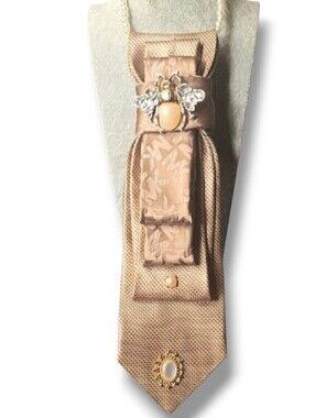 3/$60 Gold Tone Folded Cravat Gold Bee Brooch with Ivory Stone and Gem Wings